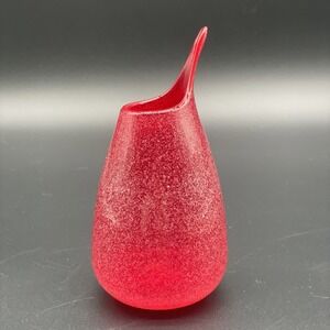 Mid Century Modern Red Bubble Art Glass Vase Hand Blown Stretch Bud Vase 6.5"